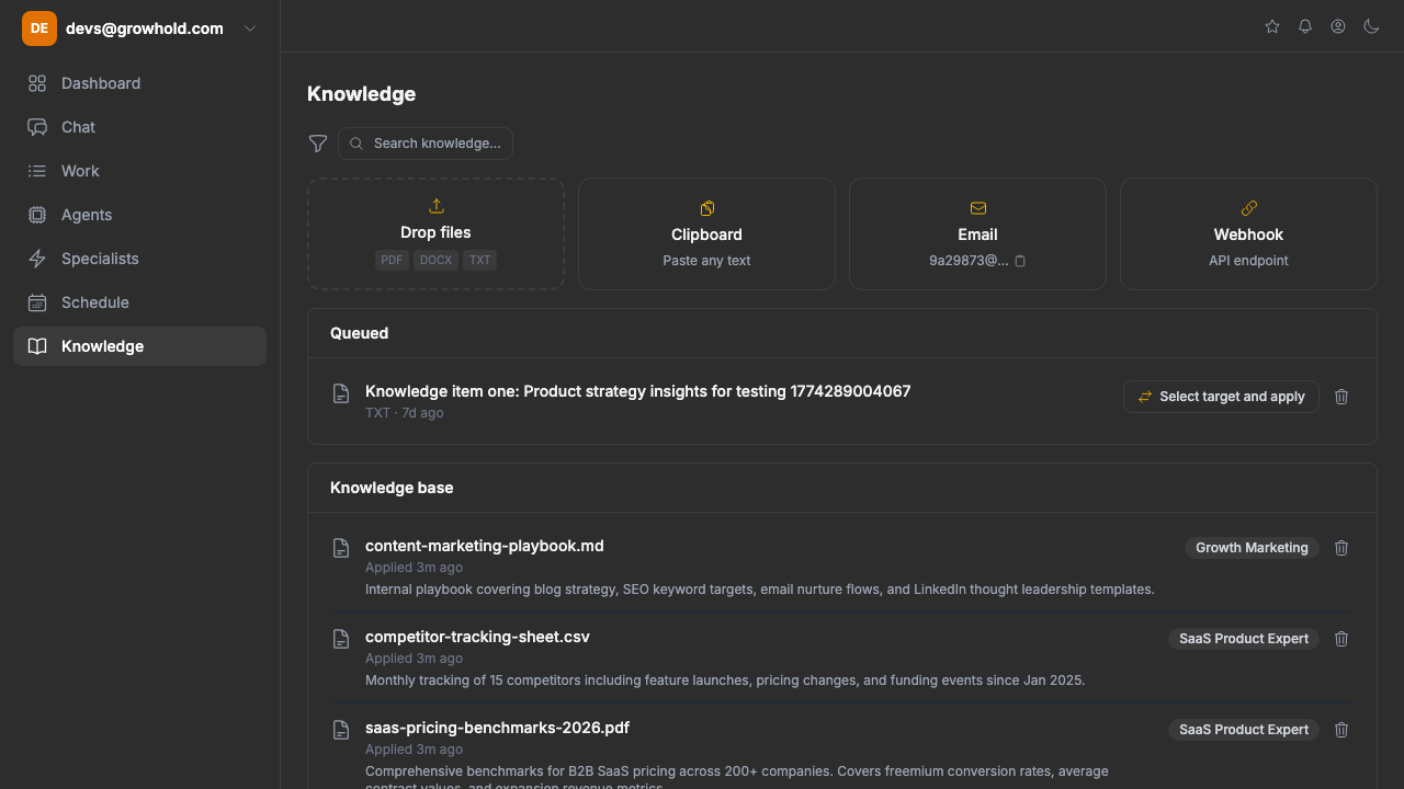 Email and webhook import