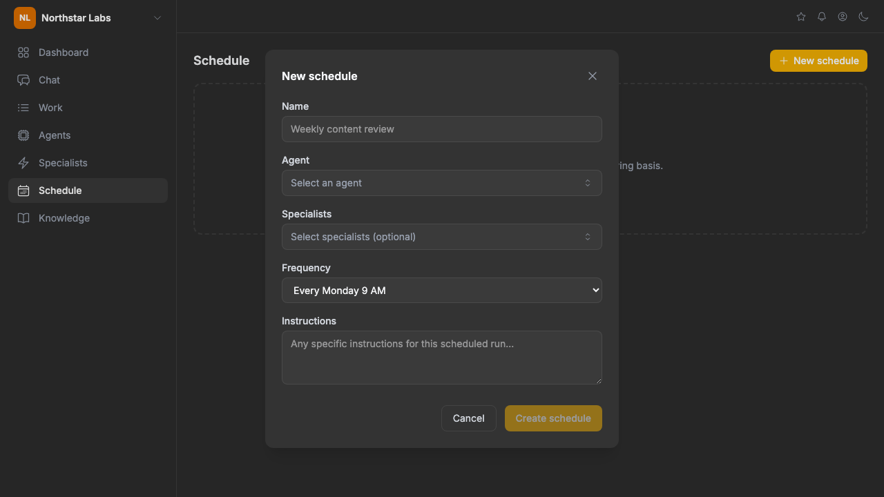 Creating a schedule